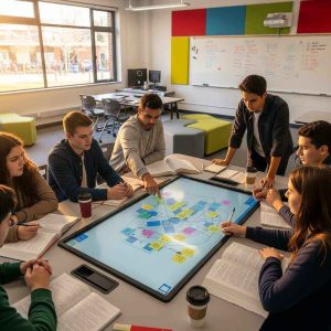 Students working together on a classroom project, brainstorming ideas