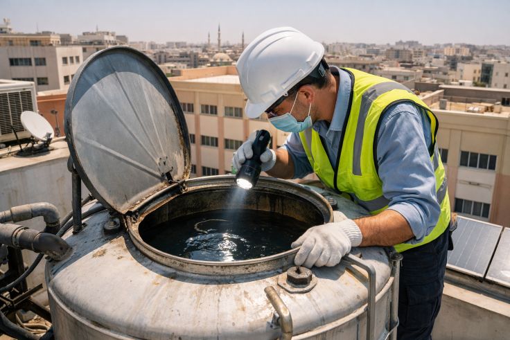 rooftop water tank on a school building